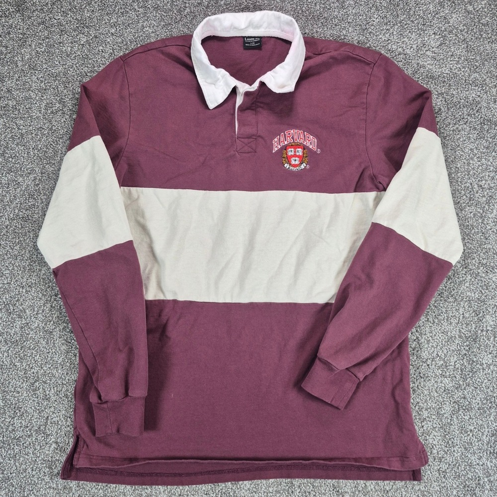 Harvard University Rugby Shirt Mens Large Maroon Striped Long Sleeve Cotton On